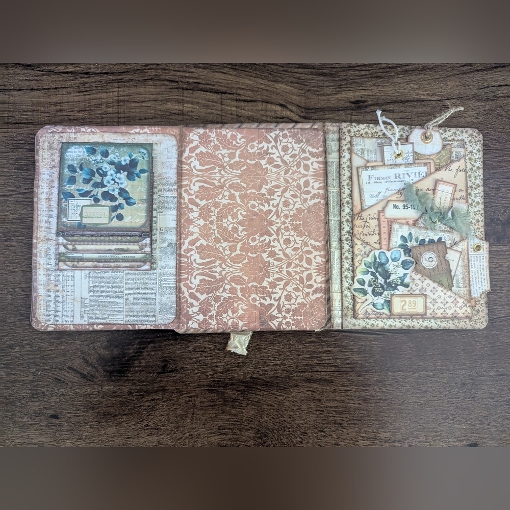 🌻Floral Rustic Junk Journal- Handmade- Recycled Materials- Birds/ Nature- Cream - Picture 6 of 11